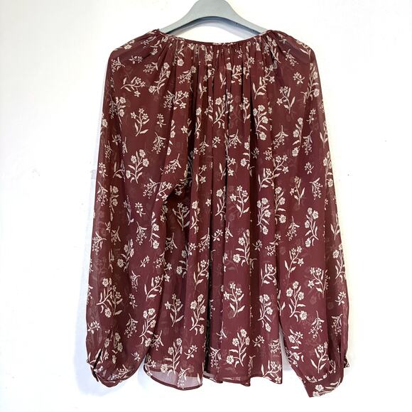 NILI LOTAN 100% Silk Floral Sheer Flowy Peasant Blouse in Multi Size L - Picture 3 of 13